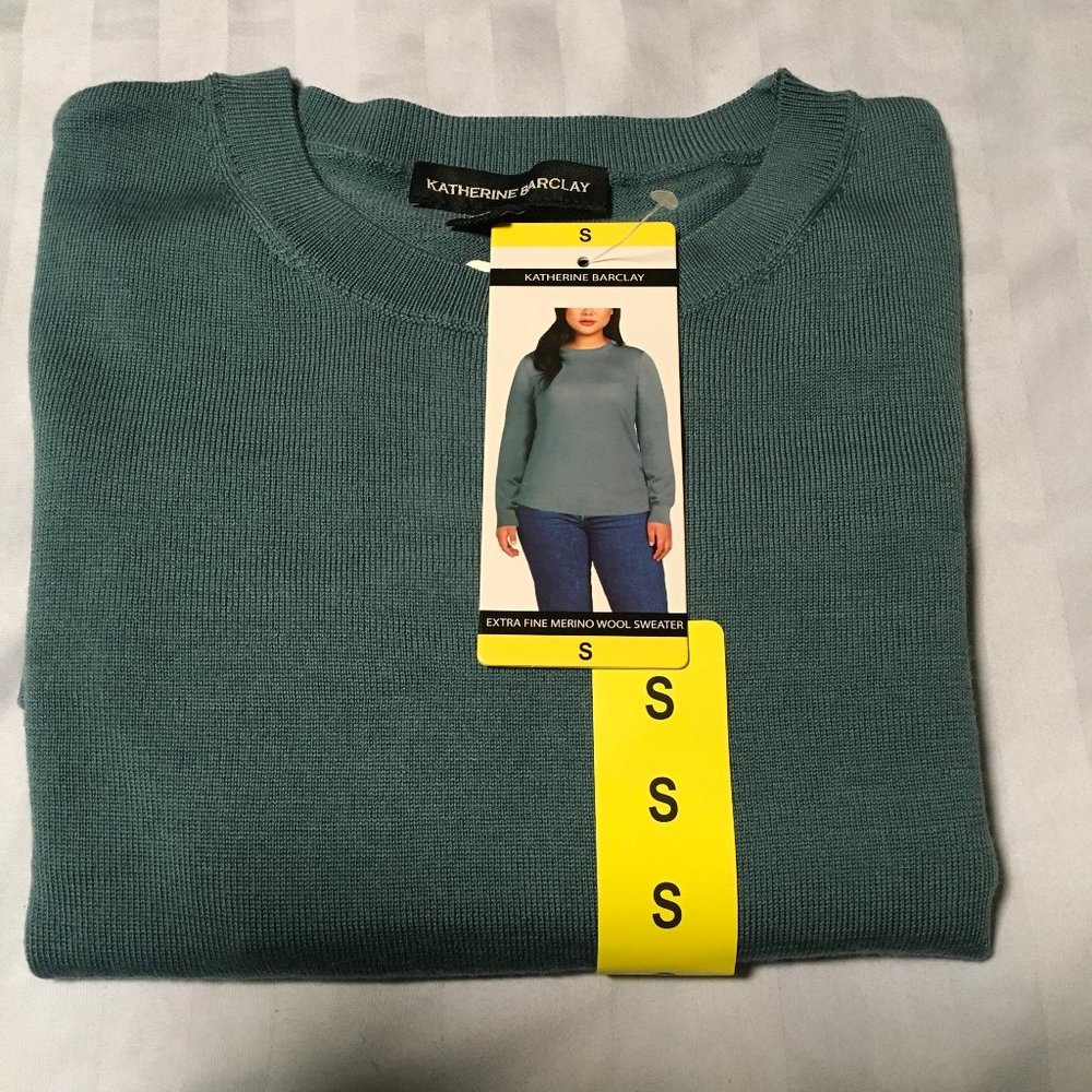 Katherine Barclay Merino Wool Sweater - Teal Blue - Size S